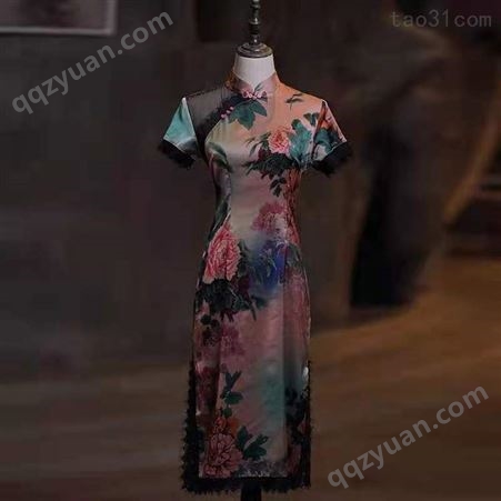 蚀骨改良版旗袍女长款2021年新款夏季法式复古气质老上海收腰显瘦