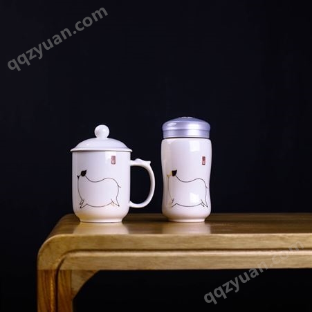 陶瓷茶杯保温杯套装 十二生肖水能量随手杯 公司活动礼品定制