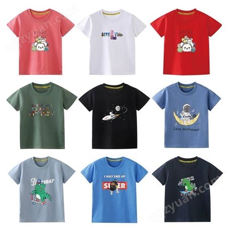 上海服装市场中小儿童短袖卡通上衣儿童半袖动物可爱卡通地摊服装