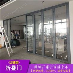 铝合金折叠门办公室吊装无底部轨道做法5mm单层透明钢化玻璃