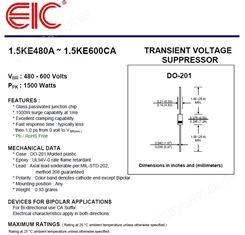 美国EIC瞬态电压抑制二极管1.5KE600CA