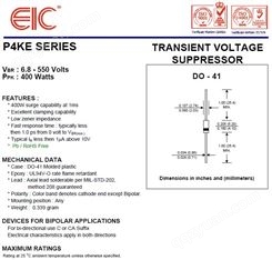 美国EIC代理 P4KE75A P4KE系列 TVS瞬态电压抑制二极管