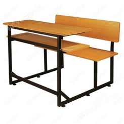广东学习桌厂家定制木制钢架带长条凳学校教室学生专用连体两人位钢木课桌椅